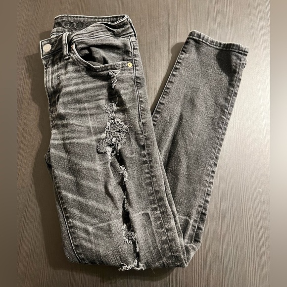 American Eagle Skinny Jeans Airflex 39x30 Men’s Distressed Black Jeans - Picture 1 of 7